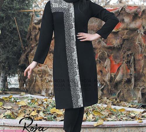 عکس مدل مانتو مشکی ترکیبی جدید