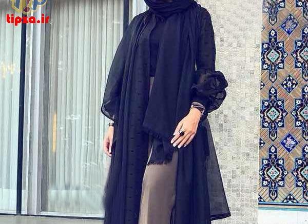 عکس مدل مانتو مجلسی بلند مشکی حریر