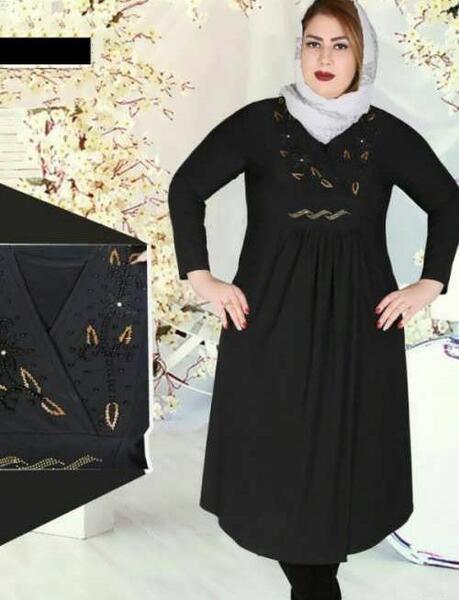 عکس مدل مانتو مجلسی بلند مشکی برای افراد چاق