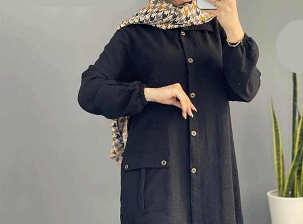 عکس مدل مانتو مجلسی بلند مشکی ابروبادی