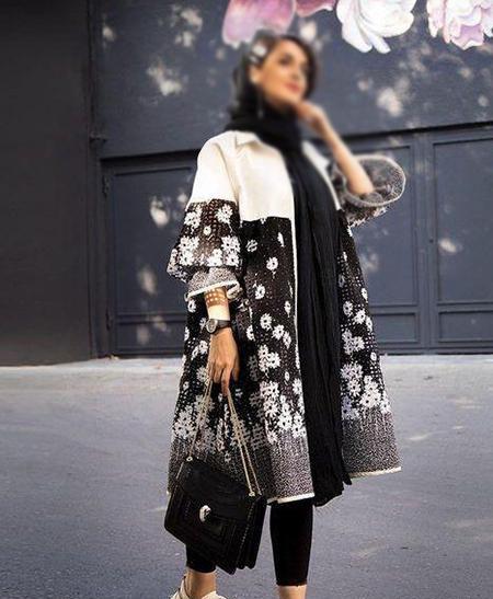 عکس مدل مانتو اسپرت سفید مشکی