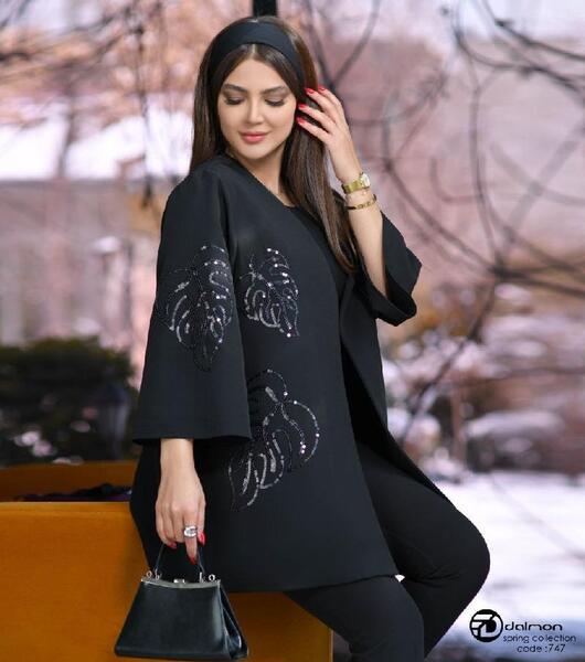 عکس مدل مانتو مجلسی کار شده با پارچه پولکی