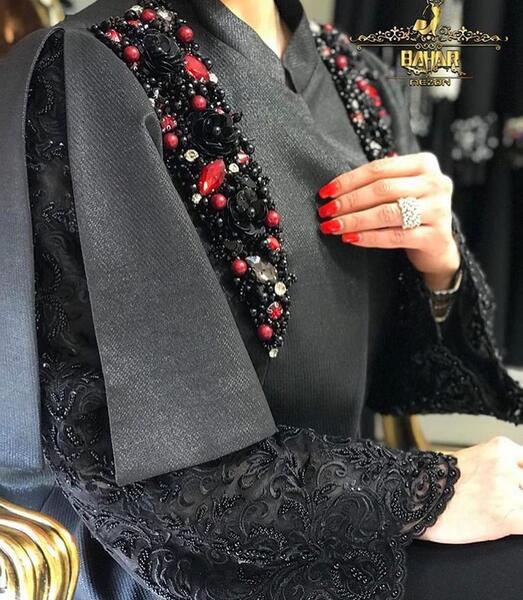عکس مدل مانتو مجلسی کار شده با پارچه پولکی