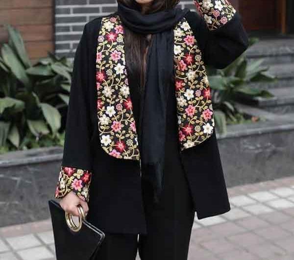 عکس مدل مانتو مشکی ترکیبی دخترانه