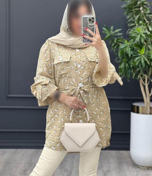 عکس مدل مانتو جلو بسته با پارچه نخی گلدار