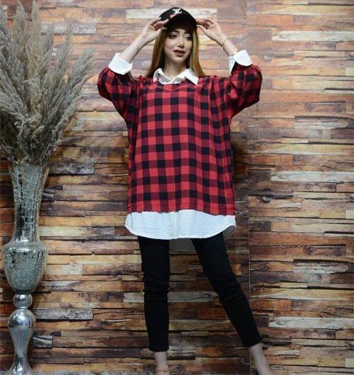 عکس مدل مانتو دخترانه چهارخونه قرمز مشکی