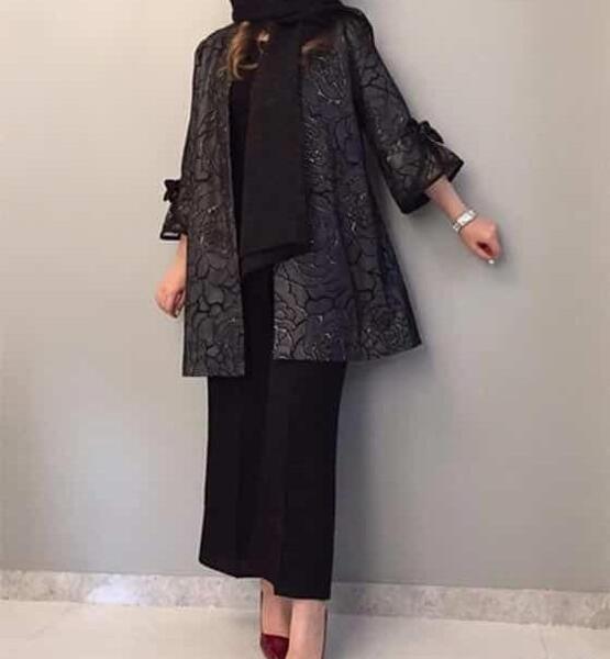 عکس مدل مانتو مشکی با شلوار طوسی
