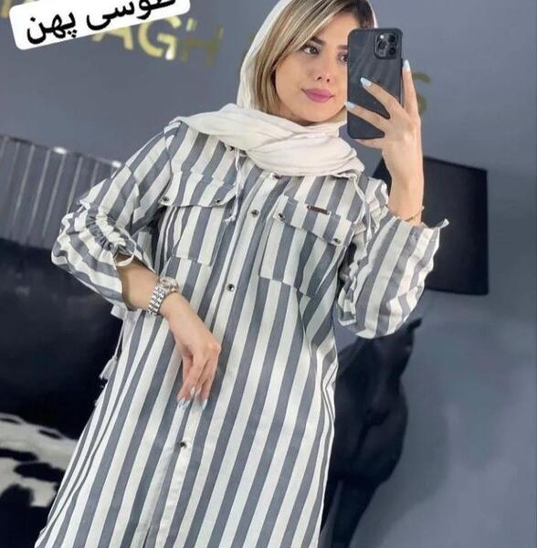 عکس مدل مانتو طوسی راه راه