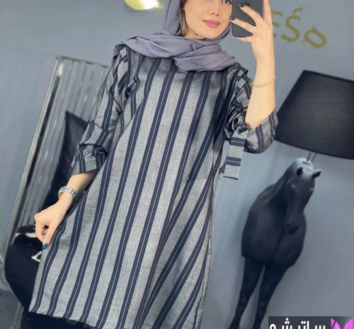 عکس مدل مانتو طوسی راه راه