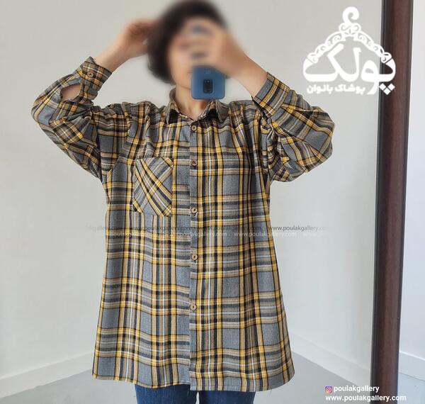 عکس مدل مانتو چهارخونه زرد و طوسی