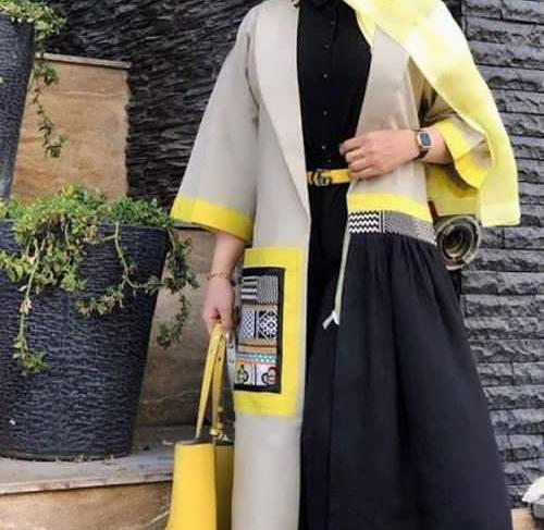عکس مدل مانتو چهارخونه زرد و طوسی