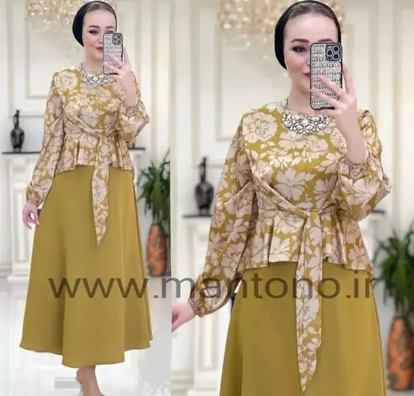 عکس مدل مانتو خردلی شیک و مجلسی