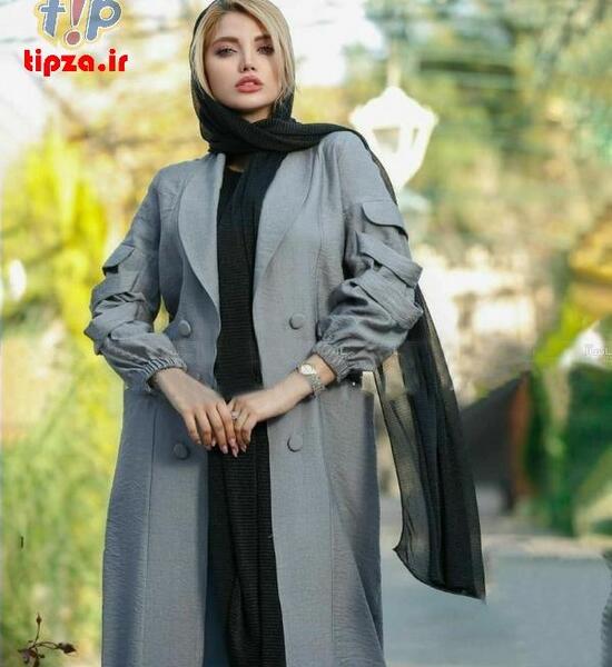عکس مدل مانتو خاکستری ترکیبی