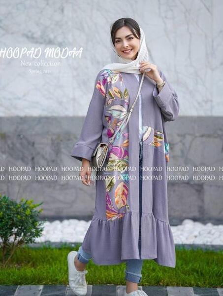 عکس مدل مانتو خاکستری ترکیبی