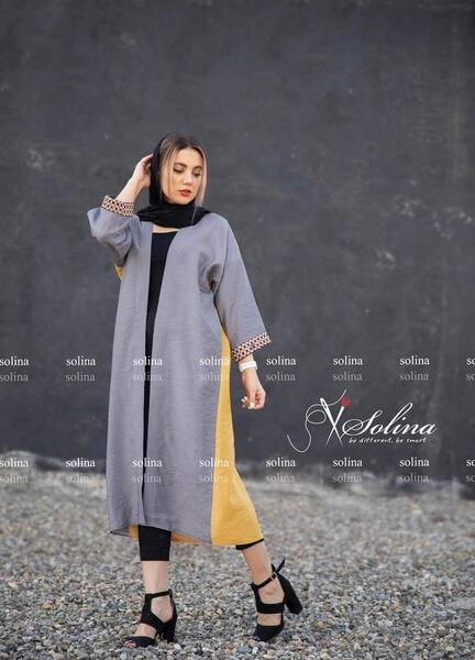 عکس مدل مانتو خاکستری ترکیبی