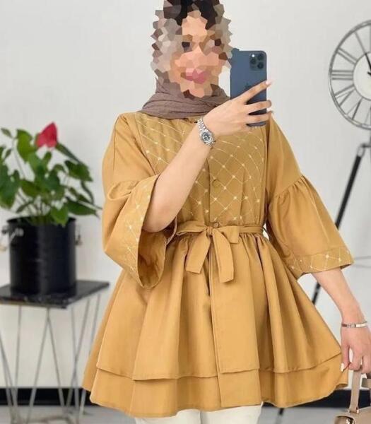 عکس مدل مانتو خردلی بلند