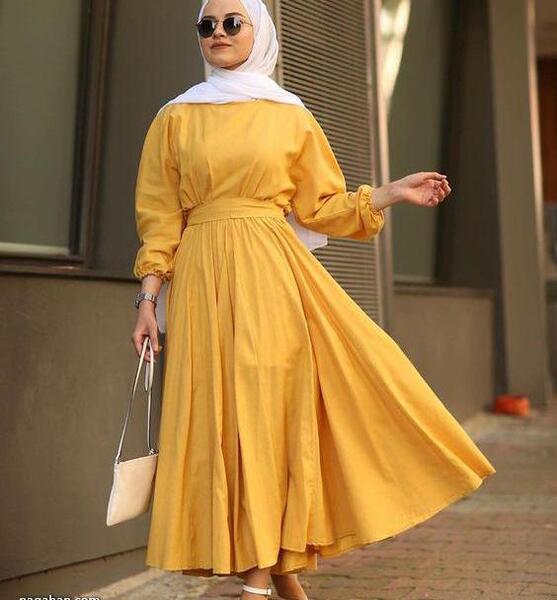عکس مدل مانتو خردلی بلند