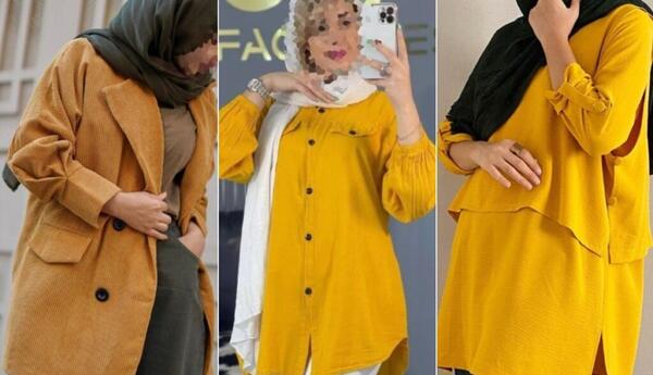 عکس مدل مانتو خردلی بلند