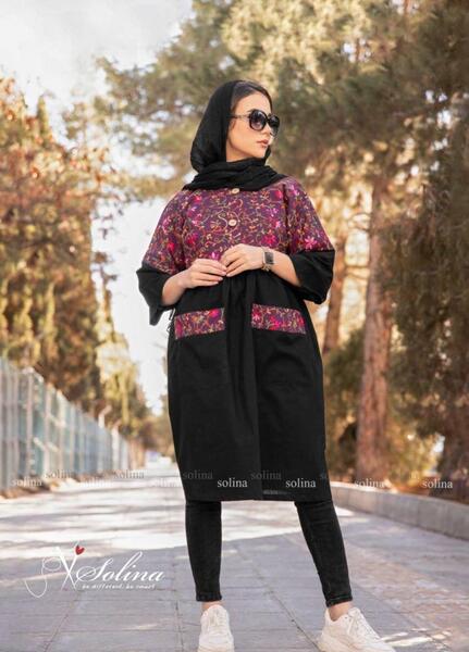 عکس مدل مانتو جلو بسته دکمه دار مشکی