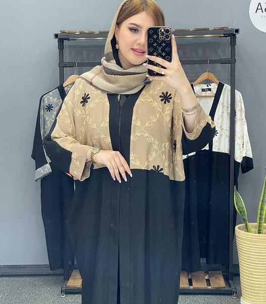 عکس مدل مانتو ترکیبی دو پارچه شانتون