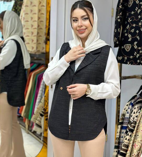 عکس مدل مانتو ترکیبی دو پارچه شانتون