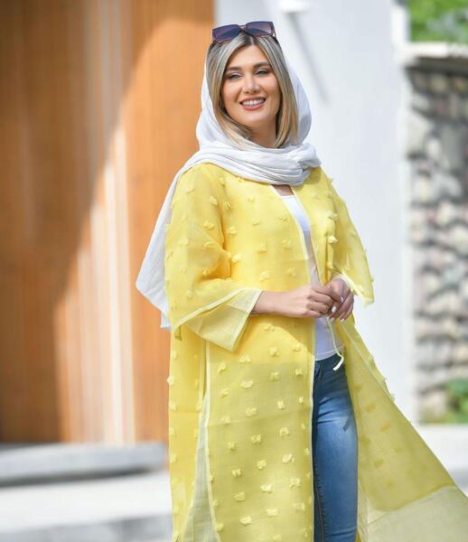 عکس مدل مانتو ترکیبی دو پارچه شانتون