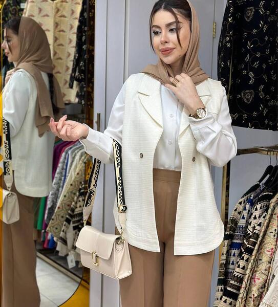 عکس مدل مانتو ترکیبی دو پارچه شانتون