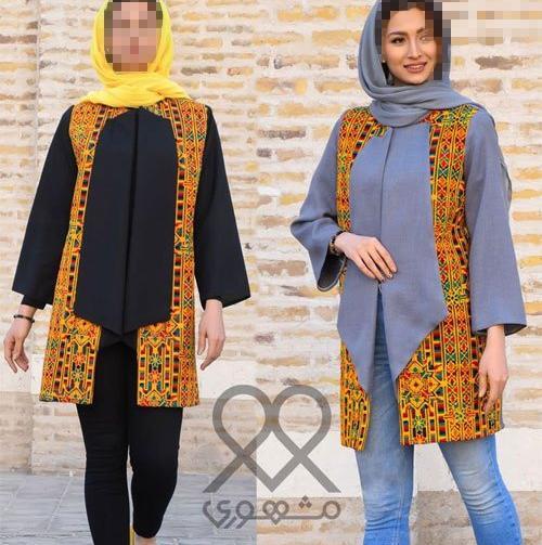 عکس مدل مانتو شیک ترکیبی دو پارچه