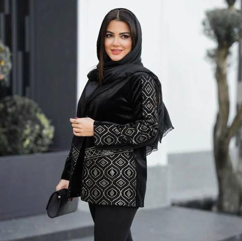 عکس مدل مانتو با پارچه مخمل پلنگی جدید