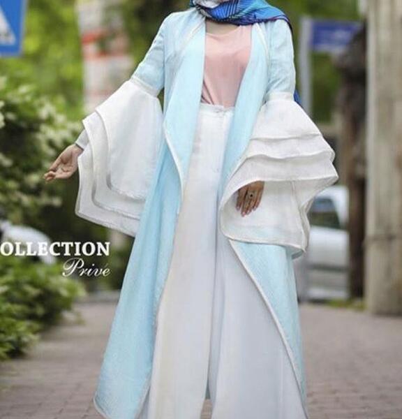 عکس مدل مانتو کوتاه آبی روشن