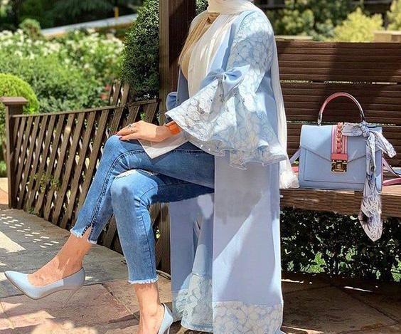 عکس مدل مانتو استین کلوش با گیپور