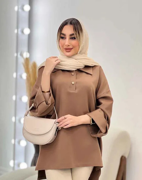 عکس مدل مانتو استین پفی جلو بسته