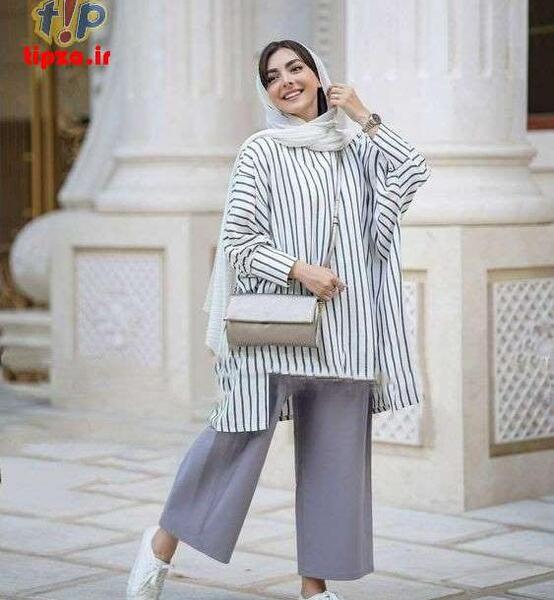 عکس مدل مانتو اسپرت دخترانه با پارچه راه راه