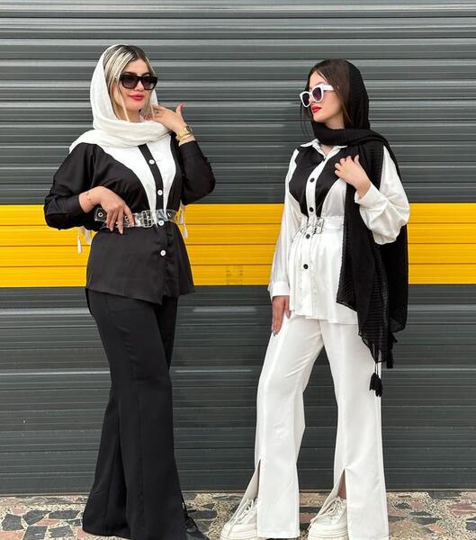 عکس مانتو سفید با شلوار مشکی