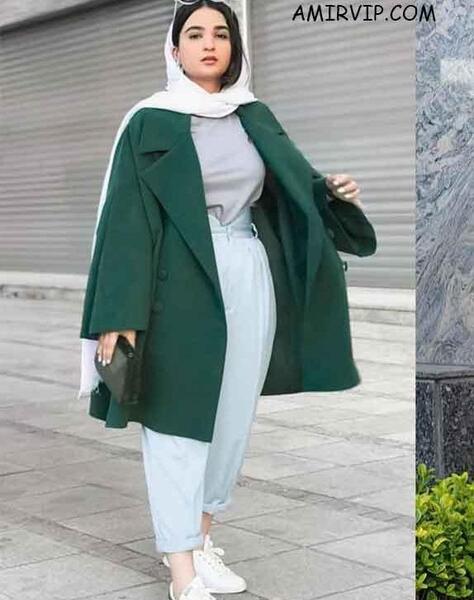 عکس مانتو سبز با شلوار سفید