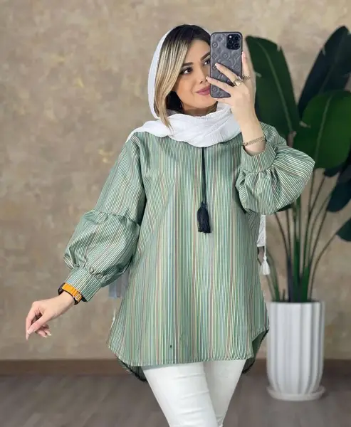 عکس مدل مانتو جدید با پارچه لنین راه راه