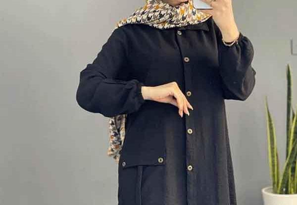 عکس مدل مانتو مشکی جدید طرح دار