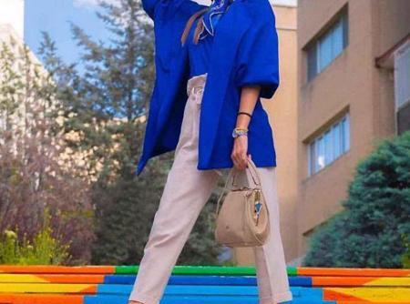 عکس مدل مانتو جدید به رنگ آبی کاربنی