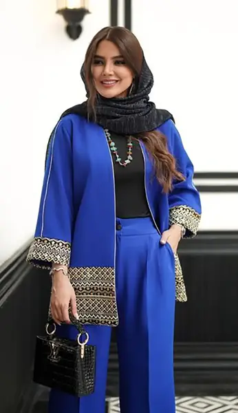 عکس مدل مانتو جدید به رنگ آبی کاربنی