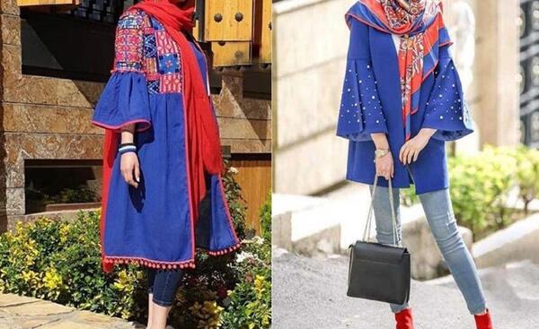 عکس مدل مانتو جدید به رنگ آبی کاربنی