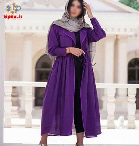 عکس مدل مانتو جدید به رنگ آبی کاربنی