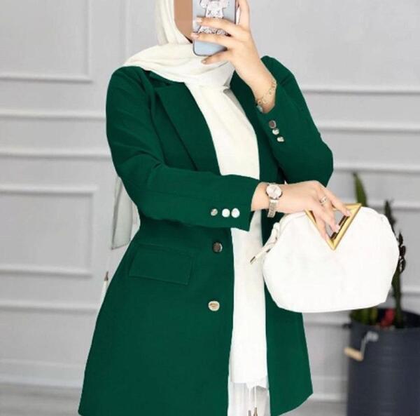 عکس مانتو رنگ سبز یشمی