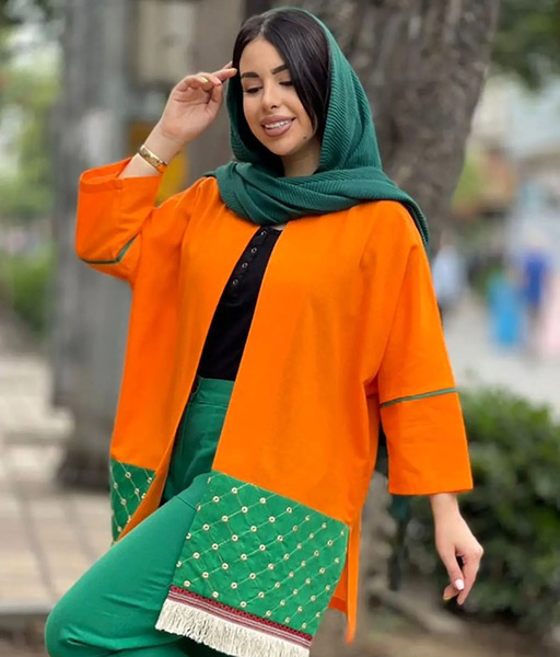 عکس مانتو نارنجی کوتاه