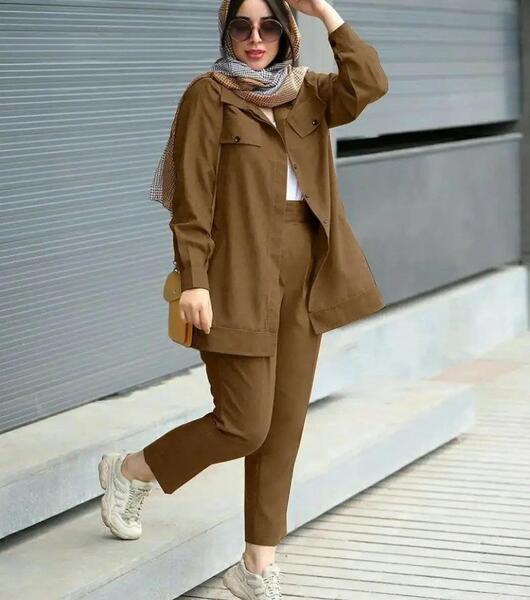 عکس مانتو شلوار قهوه ای