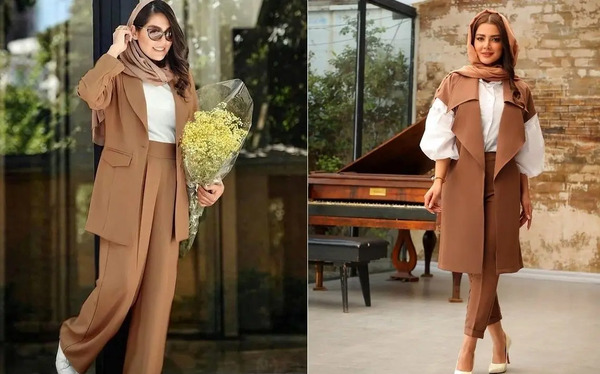 عکس مانتو شلوار قهوه ای