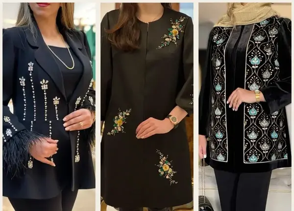 عکس مانتو مشکی طلایی