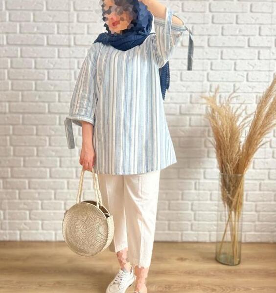 عکس مدل مانتو با پارچه راه راه