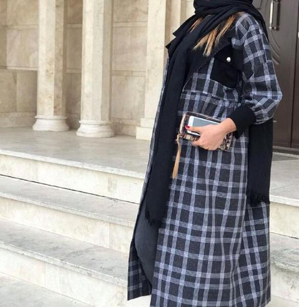 عکس مانتو چهارخونه پاییزه