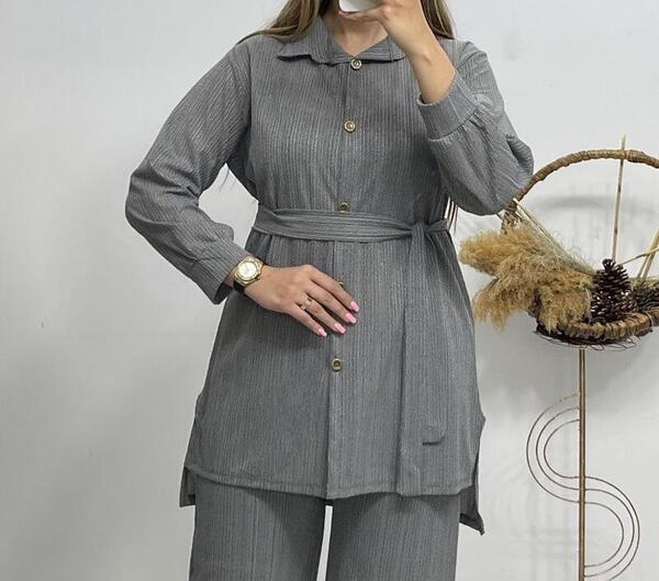 عکس مانتو شلوار طوسی