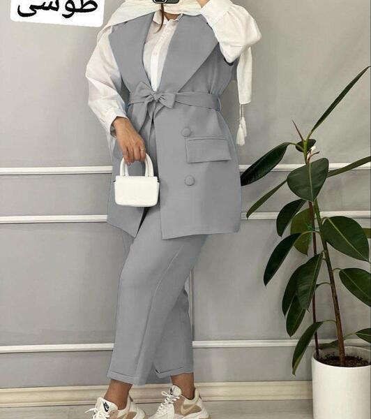 عکس مانتو شلوار طوسی
